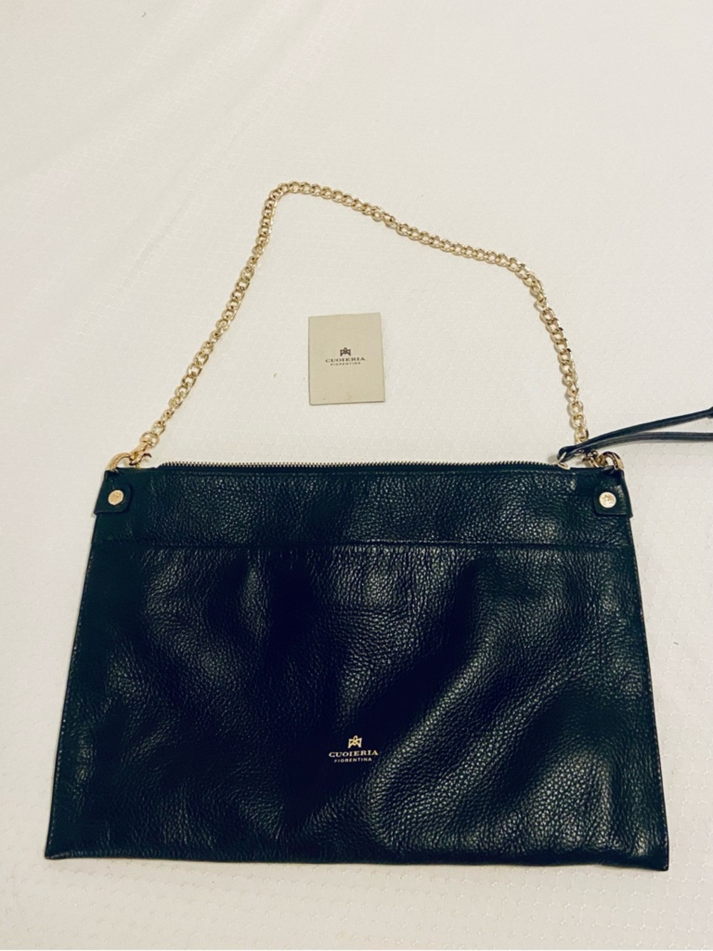 Italian Cuoieria Black Leather Chain Strap Clutch